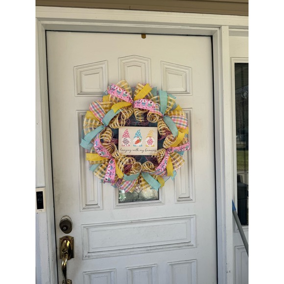 Hanging with My Gnomies Easter Mesh Ribbon Spring Wreath Front Door Hanger, xxx - Picture 8 of 8